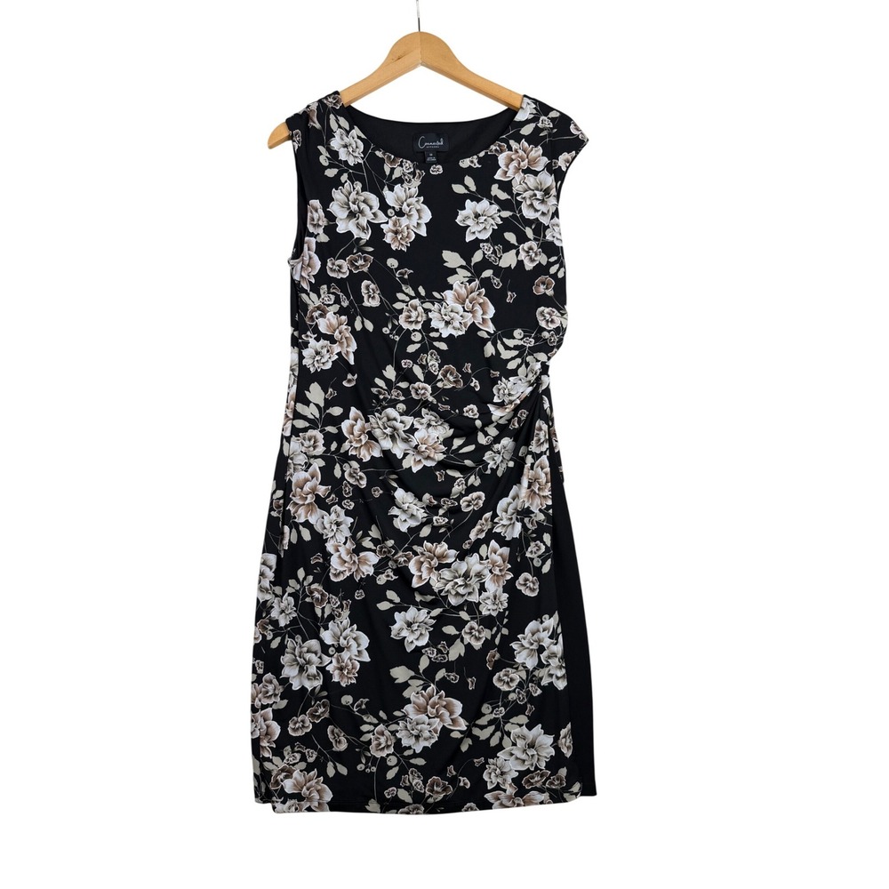 Connected Apparel Floral Print Draped Midi Dress size 10 Black/White